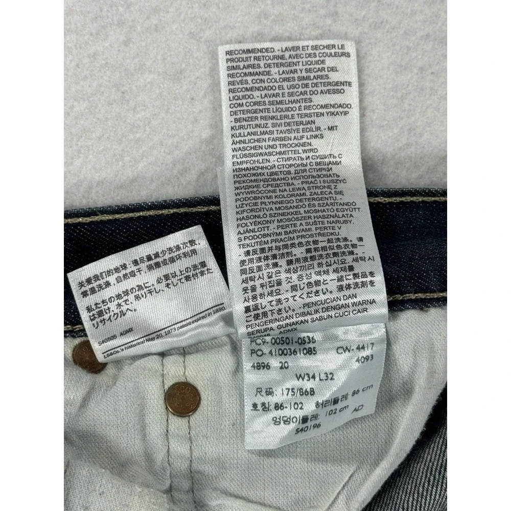 Levis 501 Jeans Men 34x32 Button Fly Dark Wash‎ Blue Denim Straight Original Fit